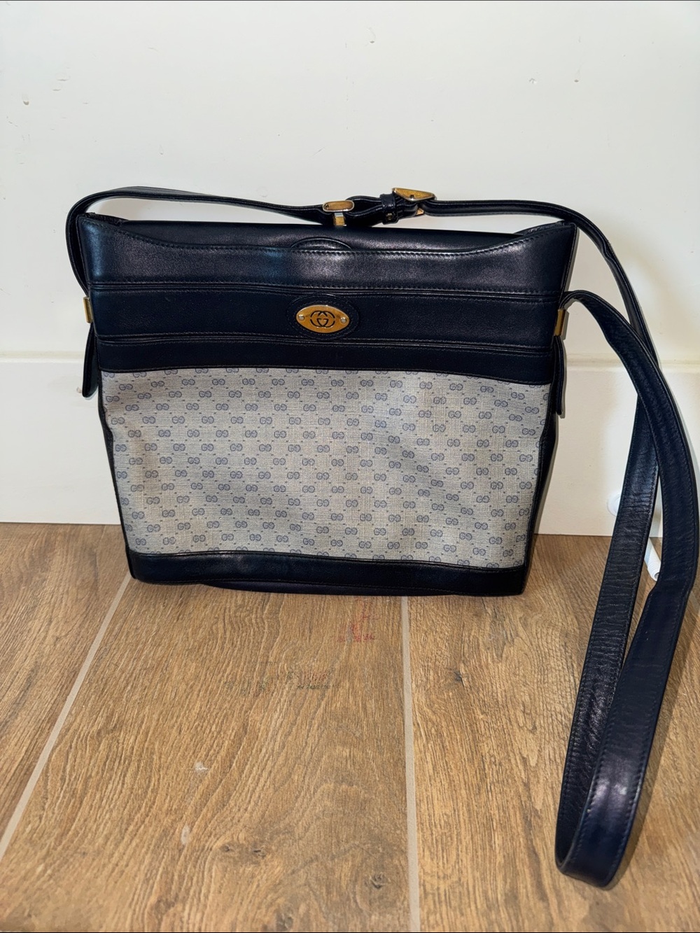 Gucci Micro GC Supreme Navy Blue Coated Canvas and Leather Shoulder Bag